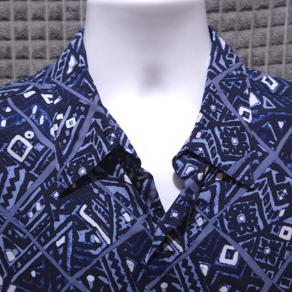 VTG Blue Geometric Hawaiian Shirt Mens Lg SOFT Natural Issue Short Sleeve Button - Picture 5 of 16
